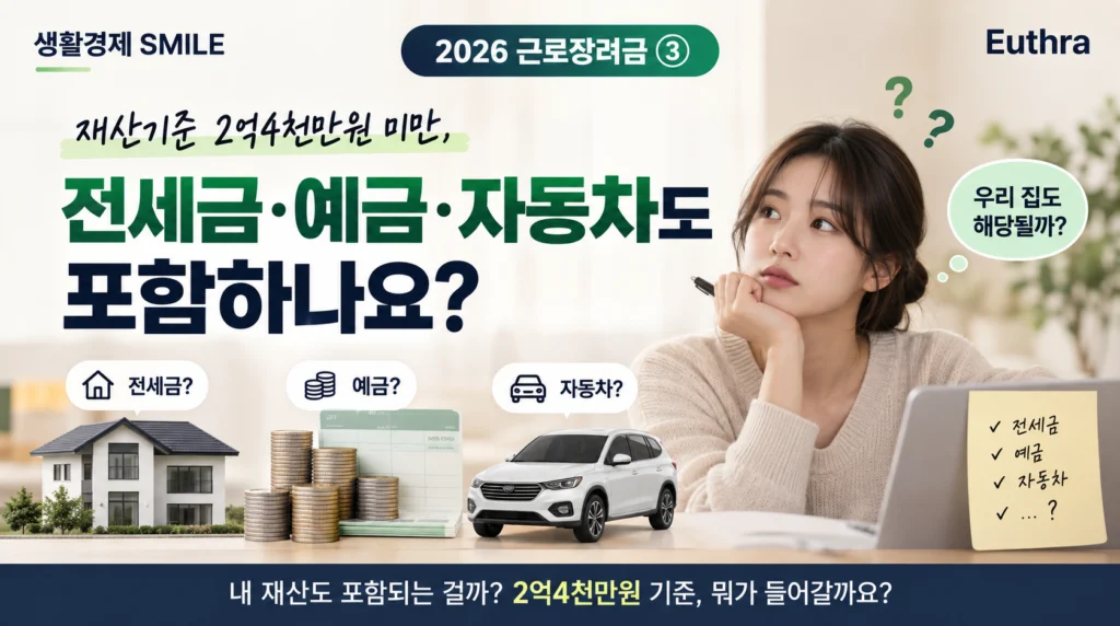 2026 근로장려금 ③  재산기준 2억4천만원 미만, 전세금·예금·자동차도 포함하나요?