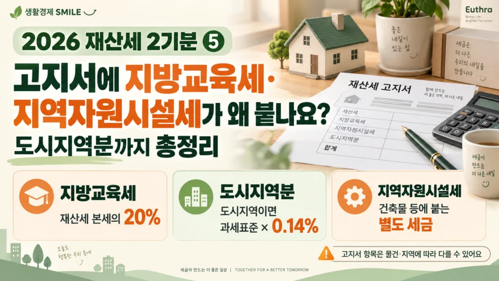 2026 재산세 2기분 ⑤ 고지서에 지방교육세·지역자원시설세가 왜 붙나요? 도시지역분까지 총정리