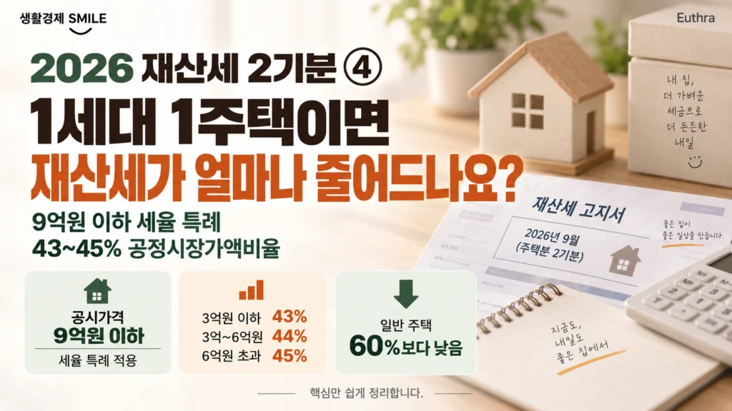 2026 재산세 2기분 ④ 1세대 1주택이면 재산세가 얼마나 줄어드나요? 9억원·43~45% 특례
