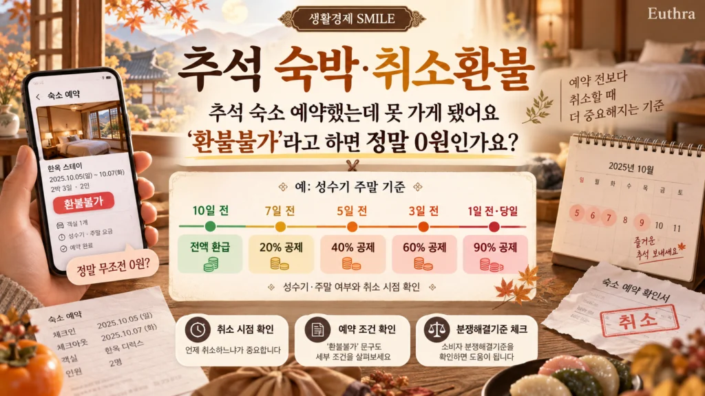 추석 숙박·취소환불, 추석 숙소 예약했는데 못 가게 됐어요. ‘환불불가’라고 하면 정말 한 푼도 못 받나요?
