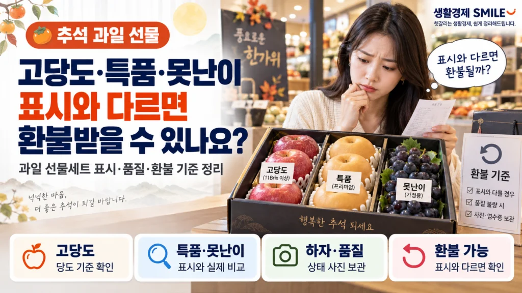 추석 과일 선물세트, ‘고당도·특품·못난이’라는데 표시와 다르면 환불받을 수 있나요?