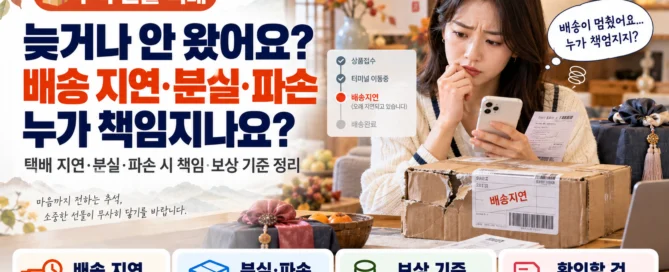 추석 선물 택배의 배송 지연, 분실, 파손 시 책임과 보상 기준을 안내하는 대표 이미지