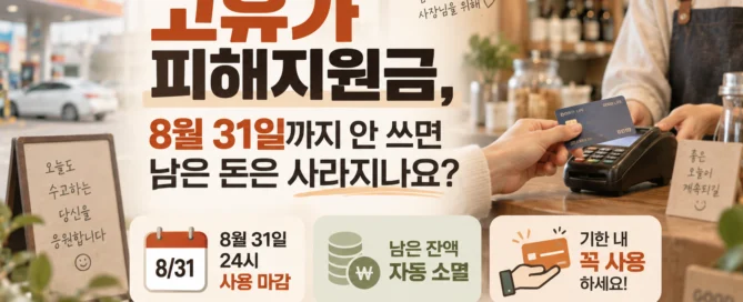 고유가 피해지원금을 8월 31일까지 사용하지 않으면 남은 잔액이 자동 소멸되는 사용기한을 안내한 이미지