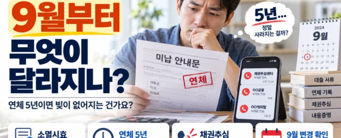 오래된 빚의 소멸시효와 9월부터 달라지는 내용, 연체 5년과 채권추심 여부를 안내하는 대표 이미지