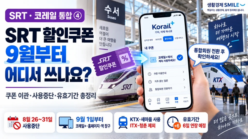 SRT·코레일 통합 ④ SRT 할인쿠폰, 9월부터 어디서 쓰나요? 쿠폰 이관·사용중단·유효기간 총정리