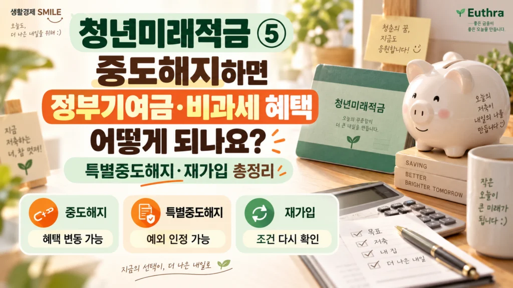 청년미래적금 ⑤ 중도해지하면 정부기여금·비과세 혜택은 어떻게 되나요? 특별중도해지·재가입 총정리